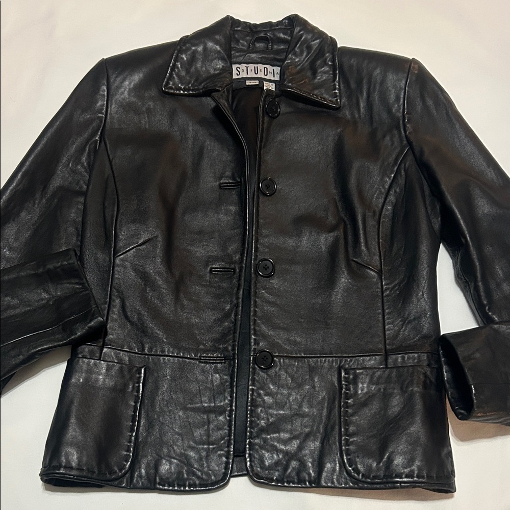 Studio Women's Classic Black Genuine Leather Jacket S